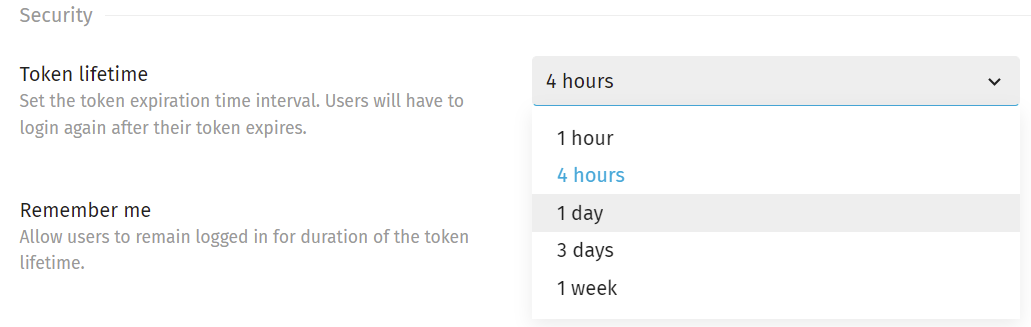 Token expiration times